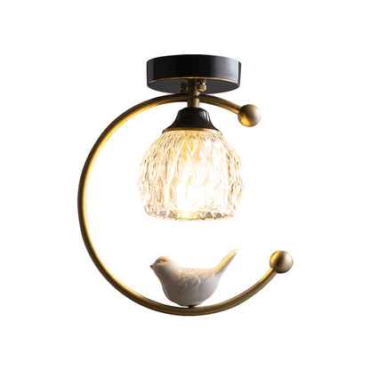 Decorative Bird Pendant Light with Brass Frame & Glass Shade for Bedroom, Dining Room & Living Room | Indoor Hanging Fixture 9 in × 11 in