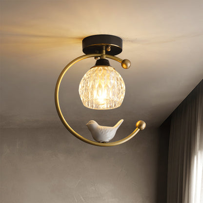 Decorative Bird Pendant Light with Brass Frame & Glass Shade for Bedroom, Dining Room & Living Room | Indoor Hanging Fixture 9 in × 11 in