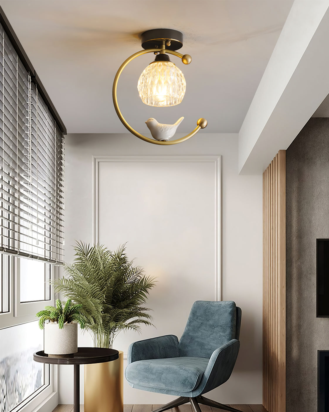 Decorative Bird Pendant Light with Brass Frame & Glass Shade for Bedroom, Dining Room & Living Room | Indoor Hanging Fixture 9 in × 11 in