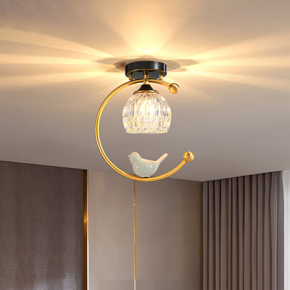 Decorative Bird Pendant Light with Brass Frame & Glass Shade for Bedroom, Dining Room & Living Room | Indoor Hanging Fixture 9 in × 11 in