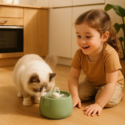 Ceramic Cat Water Fountain with Dual Filtration & Adjustable Flow | Fresh Hydration for Healthy Cats