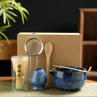 Ceramic Matcha Tea Set with Bamboo Whisk & Strainer | 6-Piece Essential Tools for Authentic Preparation