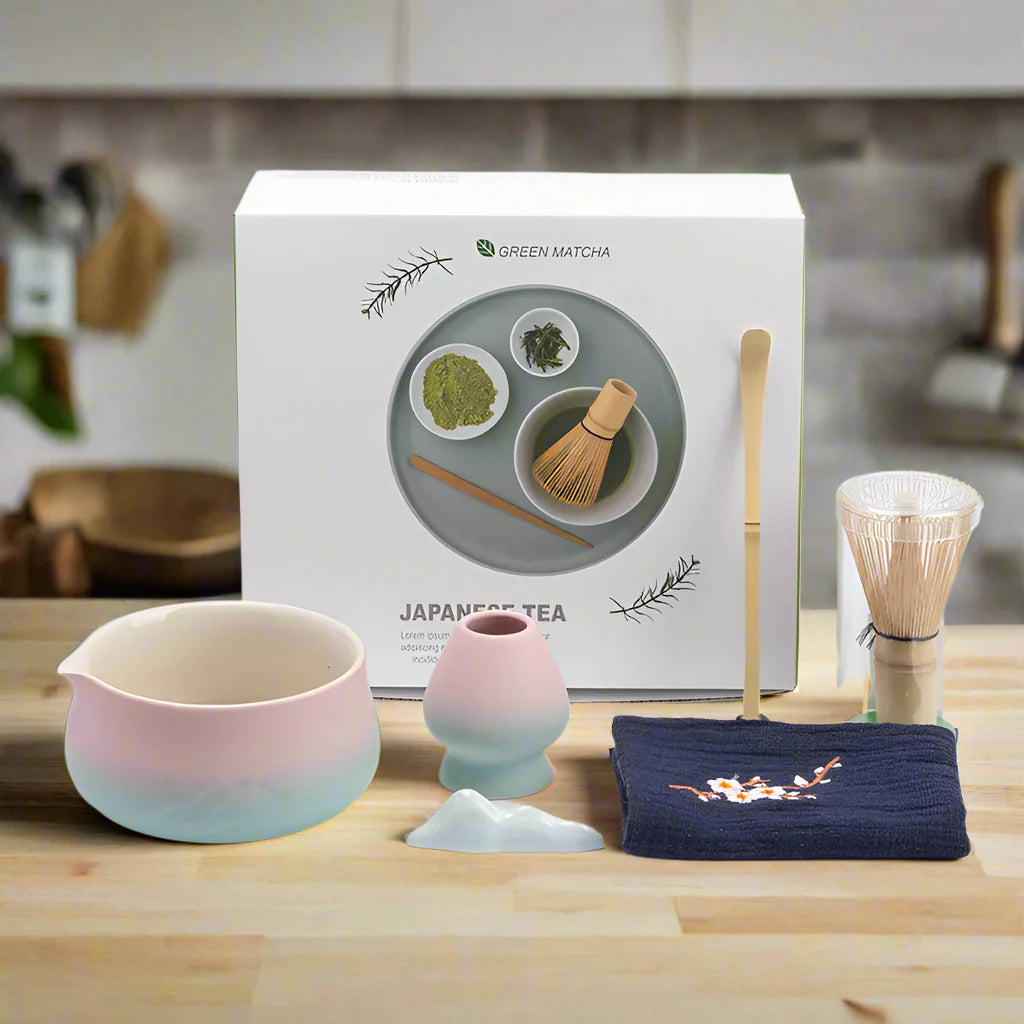 Ceramic Matcha Tea Set with Bamboo Whisk & Strainer | Traditional Japanese Tools for Authentic Tea Preparation