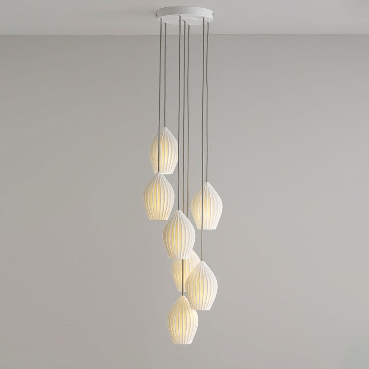 Ceramic Hanging Light Fixture White Ribbed Shade E14 Socket for Kitchen Island Dining Room Table Ceiling Adjustable Cord