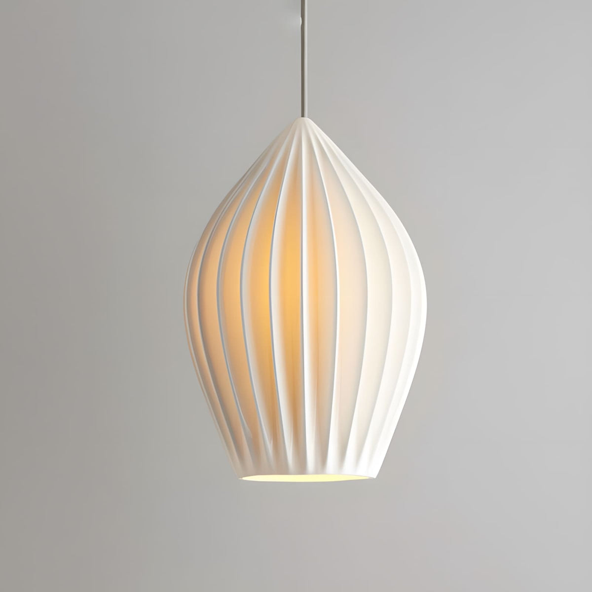 Ceramic Hanging Light Fixture White Ribbed Shade E14 Socket for Kitchen Island Dining Room Table Ceiling Adjustable Cord