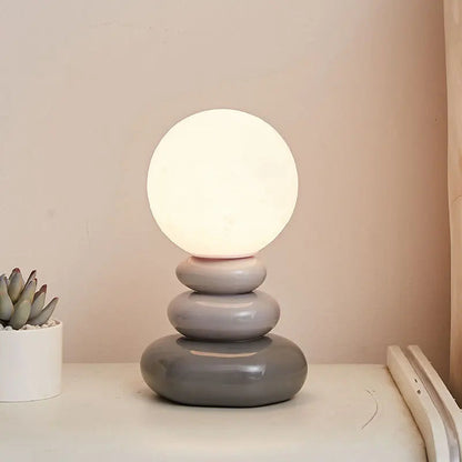 Ceramic Table Lamp with 3D Printed Lunar Shade – Blue, Orange, Gray, Touch-Sensitive for Bedside or Desk Use