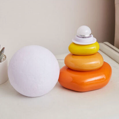 Ceramic Table Lamp with 3D Printed Lunar Shade – Blue, Orange, Gray, Touch-Sensitive for Bedside or Desk Use