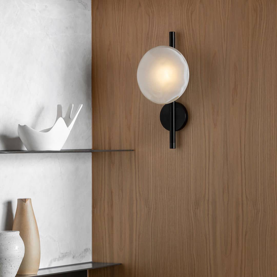 Modern Glass Sconce Light for Bedroom Hallway | Textured LED Wall Fixture Black or Gold Finish | Indoor Ambient Lighting