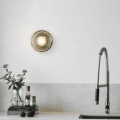Modern Glass Sconce Light for Bedroom Hallway | Textured LED Wall Fixture Black or Gold Finish | Indoor Ambient Lighting