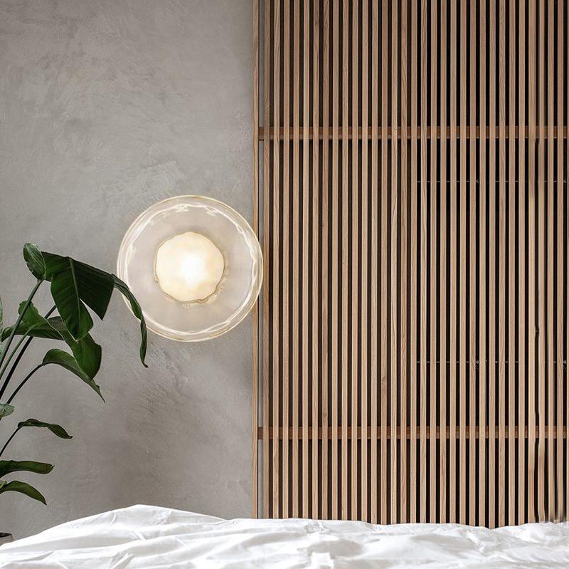 Modern Glass Sconce Light for Bedroom Hallway | Textured LED Wall Fixture Black or Gold Finish | Indoor Ambient Lighting