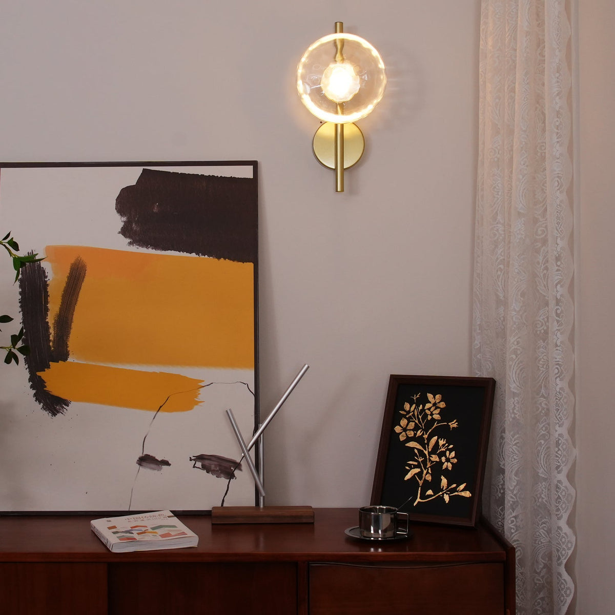 Modern Glass Sconce Light for Bedroom Hallway | Textured LED Wall Fixture Black or Gold Finish | Indoor Ambient Lighting