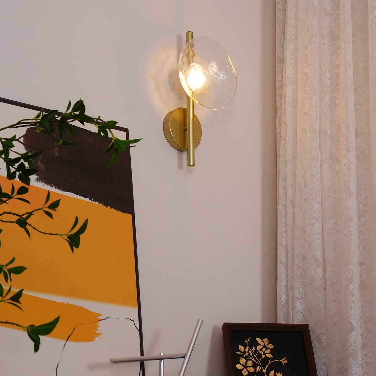 Modern Glass Sconce Light for Bedroom Hallway | Textured LED Wall Fixture Black or Gold Finish | Indoor Ambient Lighting