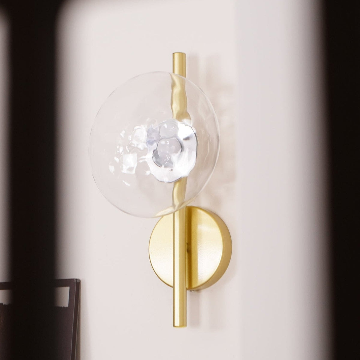 Modern Glass Sconce Light for Bedroom Hallway | Textured LED Wall Fixture Black or Gold Finish | Indoor Ambient Lighting