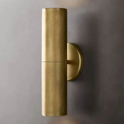 Cylindrical Brass Wall Sconce 12-Inch Glass Shade Dual-Light Fixture for Hallway Bedroom Living Room Entryway