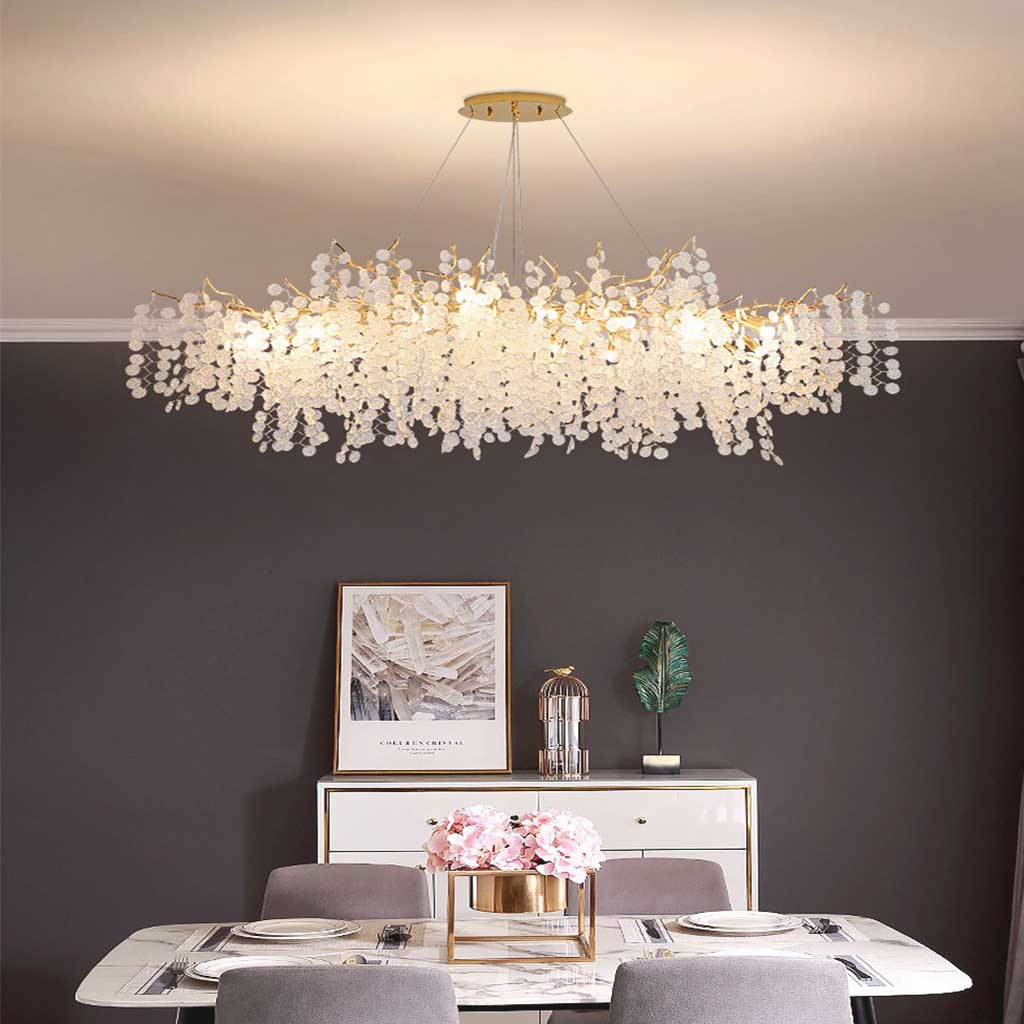 Glass Leaf Pendant Light Gold Aluminum Frame LED Adjustable Color Temperature Ceiling Fixture Living Room Bedroom Dining Entryway Statement