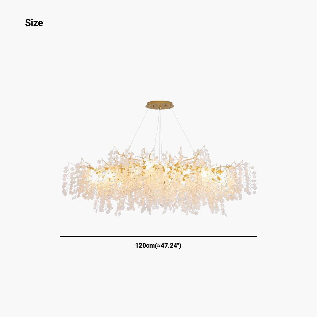 Glass Leaf Pendant Light Gold Aluminum Frame LED Adjustable Color Temperature Ceiling Fixture Living Room Bedroom Dining Entryway Statement