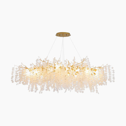 Glass Leaf Pendant Light Gold Aluminum Frame LED Adjustable Color Temperature Ceiling Fixture Living Room Bedroom Dining Entryway Statement