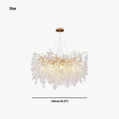 Glass Leaf Pendant Light Gold Aluminum Frame LED Adjustable Color Temperature Ceiling Fixture Living Room Bedroom Dining Entryway Statement