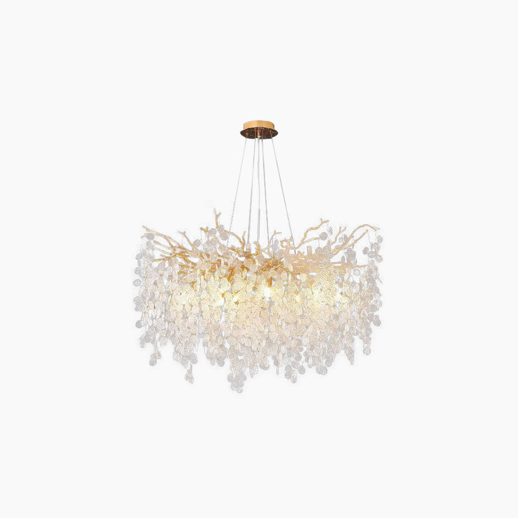 Glass Leaf Pendant Light Gold Aluminum Frame LED Adjustable Color Temperature Ceiling Fixture Living Room Bedroom Dining Entryway Statement