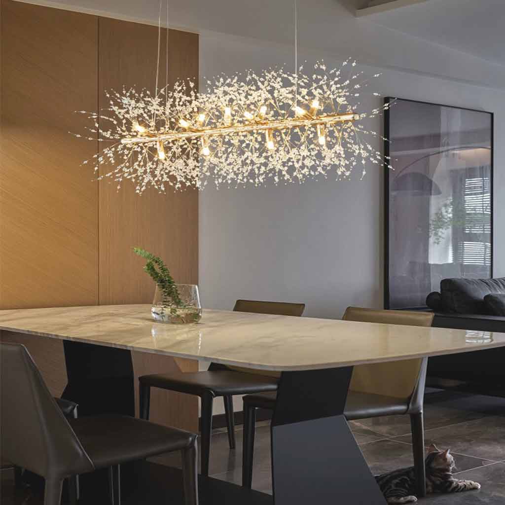 Sparkling Glass Crystal Ceiling Fixture Multi-Head Round & Rectangular LED Overhead Lighting for Dining Room Living Room Entry Hall Foyer Be