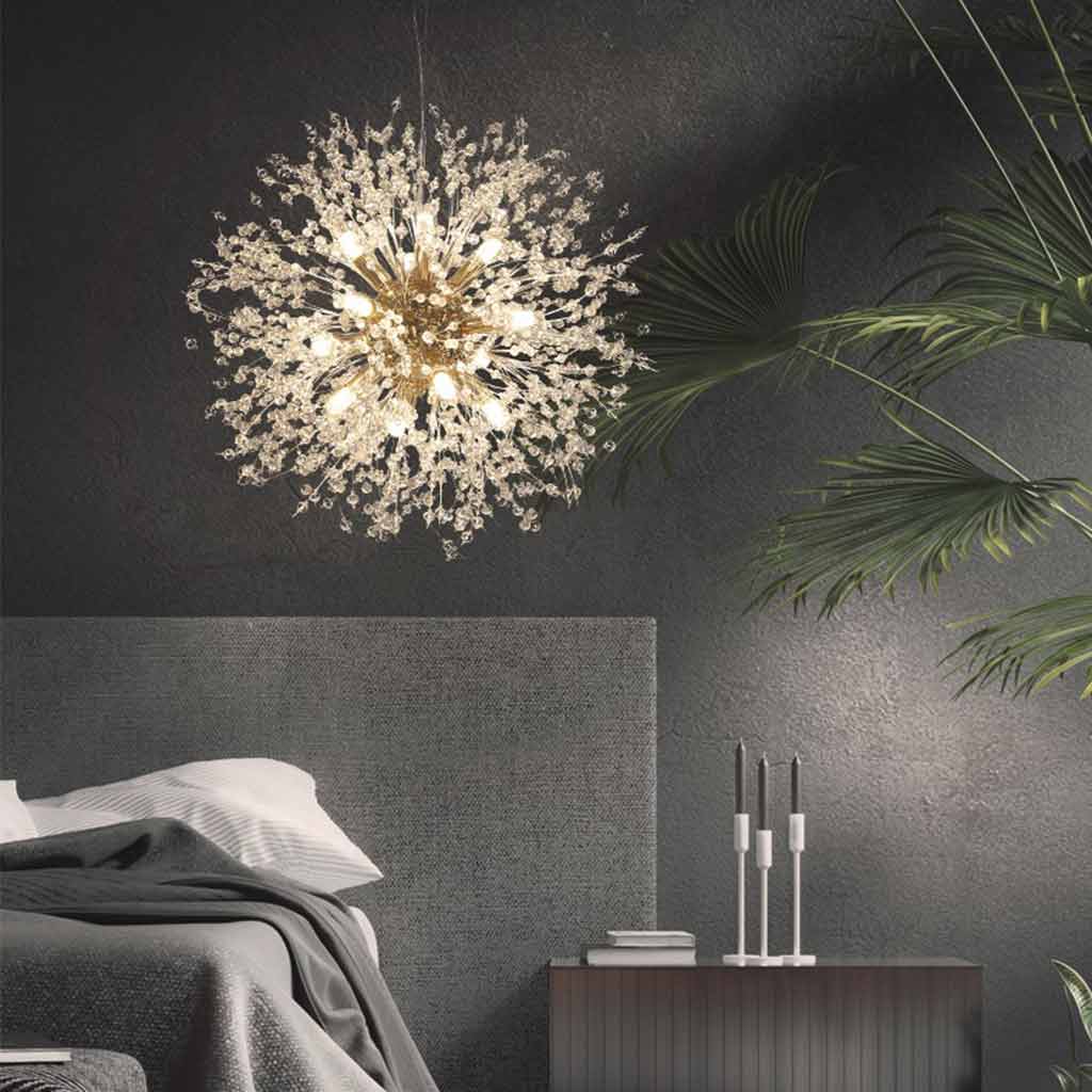 Sparkling Glass Crystal Ceiling Fixture Multi-Head Round & Rectangular LED Overhead Lighting for Dining Room Living Room Entry Hall Foyer Be