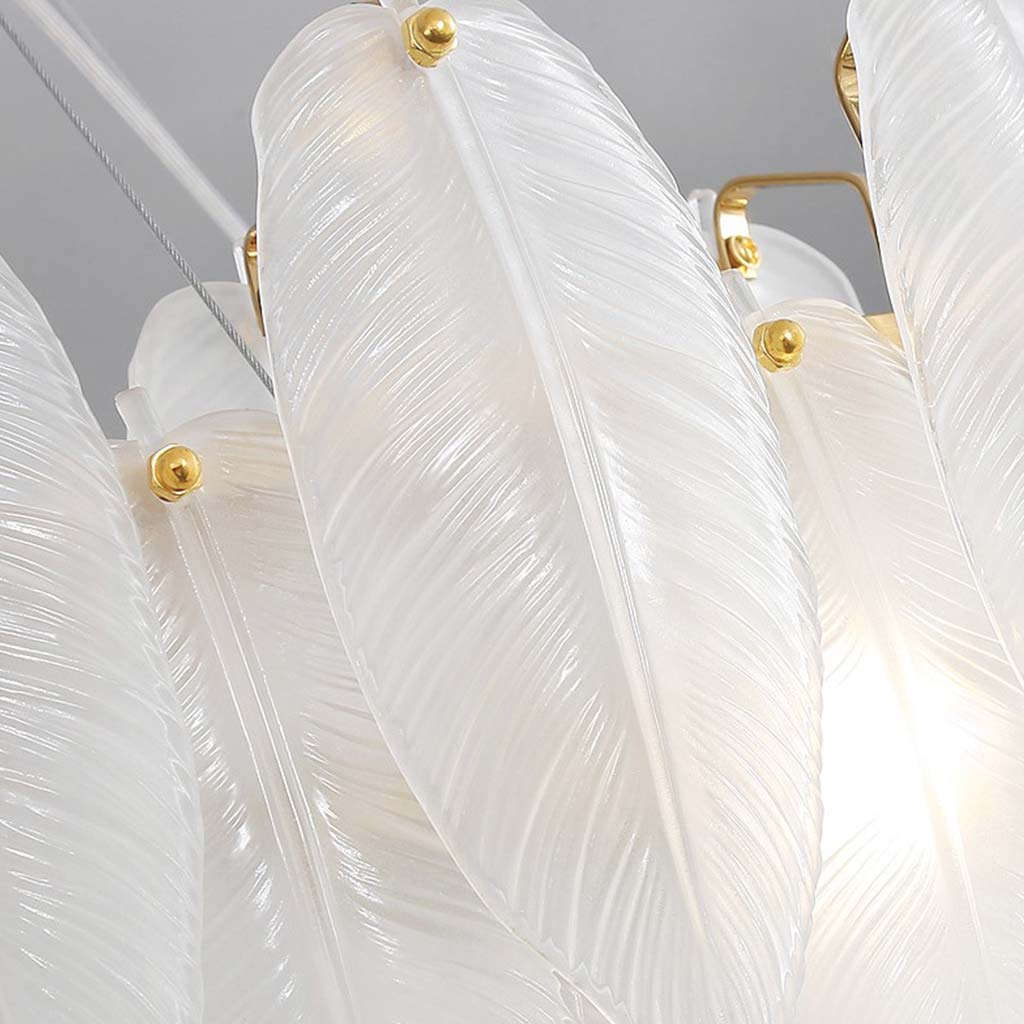 Glass Feather Ceiling Light Fixture 20 in Round Gold White LED Adjustable Color Temp for Dining Living Bedroom Contemporary Home Decor