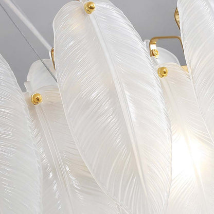 Glass Feather Ceiling Light Fixture 20 in Round Gold White LED Adjustable Color Temp for Dining Living Bedroom Contemporary Home Decor