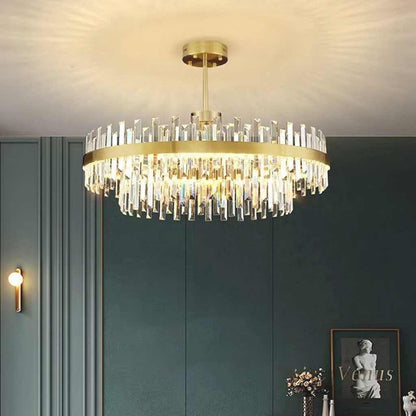 Crystal Ceiling Fixture with Adjustable Light Tones Gold Metal Frame 31.5 Inch for Dining Room Living Room Bedroom Modern Overhead Lighting