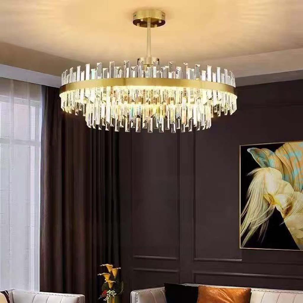 Crystal Ceiling Fixture with Adjustable Light Tones Gold Metal Frame 31.5 Inch for Dining Room Living Room Bedroom Modern Overhead Lighting
