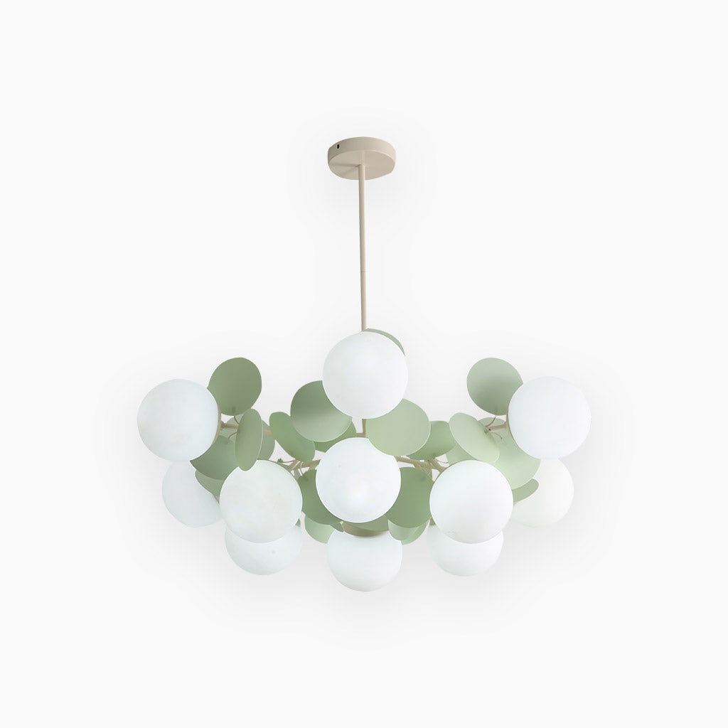 Sculptural Glass Globe Overhead Light with Branching Arms for Dining Room & Living Space — Dimmable LED Cluster Fixture in White, Green or M
