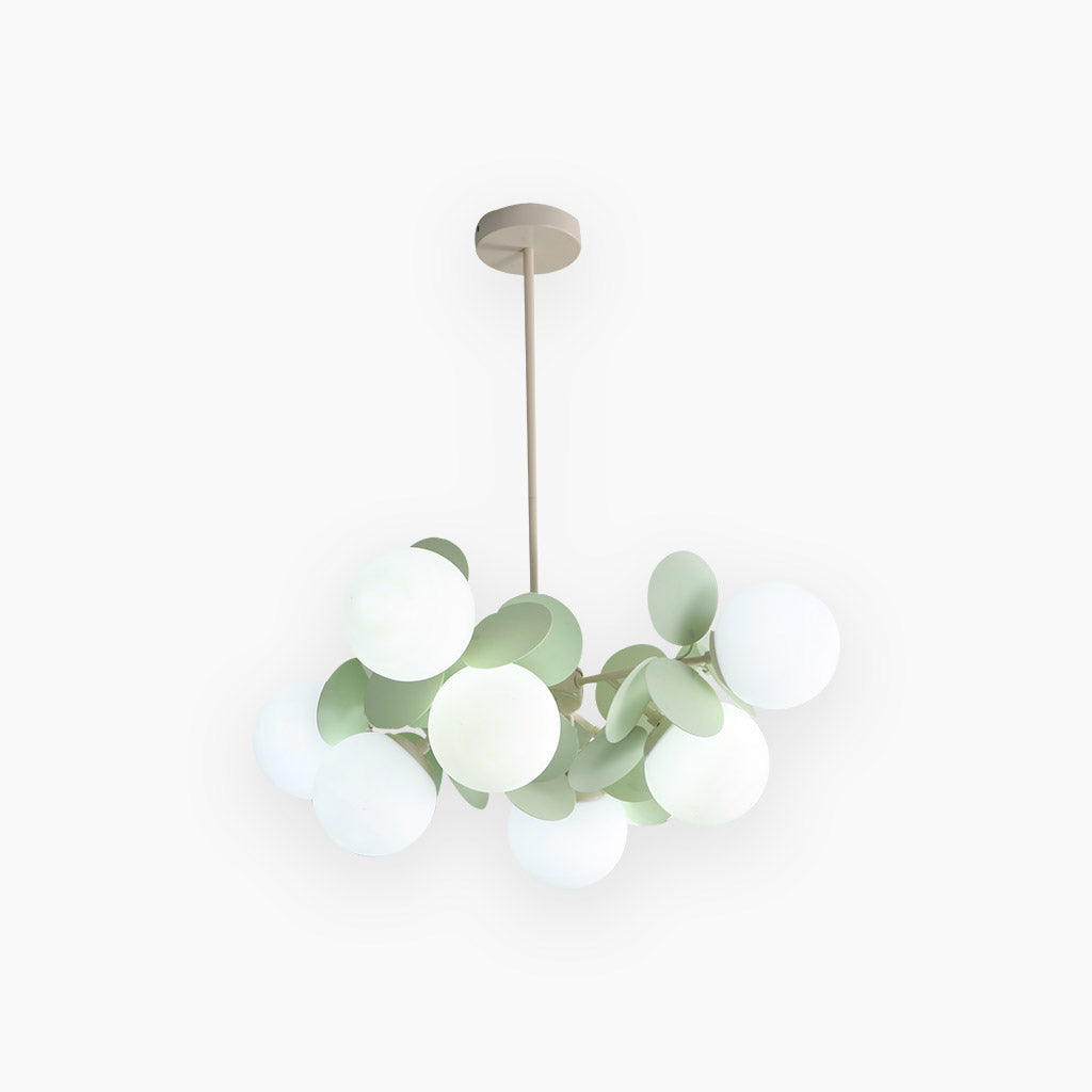 Sculptural Glass Globe Overhead Light with Branching Arms for Dining Room & Living Space — Dimmable LED Cluster Fixture in White, Green or M