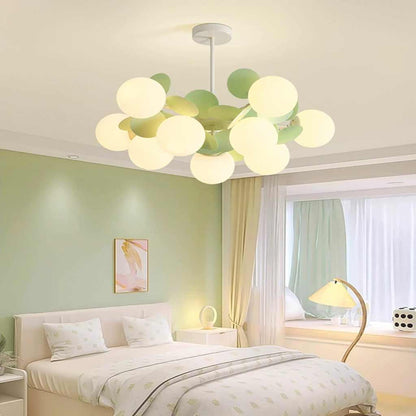 Sculptural Glass Globe Overhead Light with Branching Arms for Dining Room & Living Space — Dimmable LED Cluster Fixture in White, Green or M