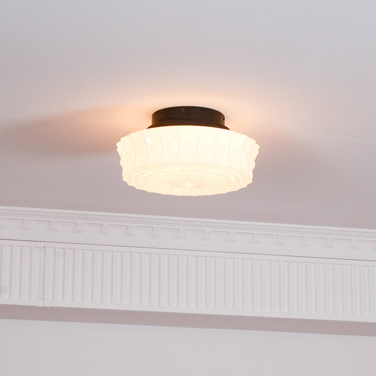 Flush Mount Ceiling Light Fixture Multi-Bulb Black Metal Glass 14 Inch for Living Room Dining Room Indoor Overhead Lighting E26 E27 Base