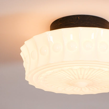 Flush Mount Ceiling Light Fixture Multi-Bulb Black Metal Glass 14 Inch for Living Room Dining Room Indoor Overhead Lighting E26 E27 Base