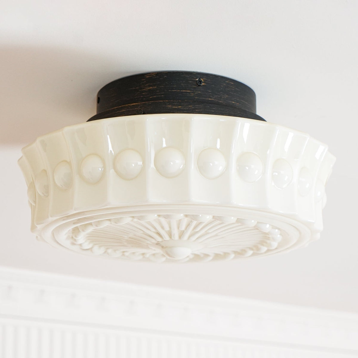 Flush Mount Ceiling Light Fixture Multi-Bulb Black Metal Glass 14 Inch for Living Room Dining Room Indoor Overhead Lighting E26 E27 Base