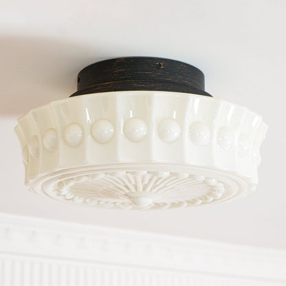 Flush Mount Ceiling Light Fixture Multi-Bulb Black Metal Glass 14 Inch for Living Room Dining Room Indoor Overhead Lighting E26 E27 Base