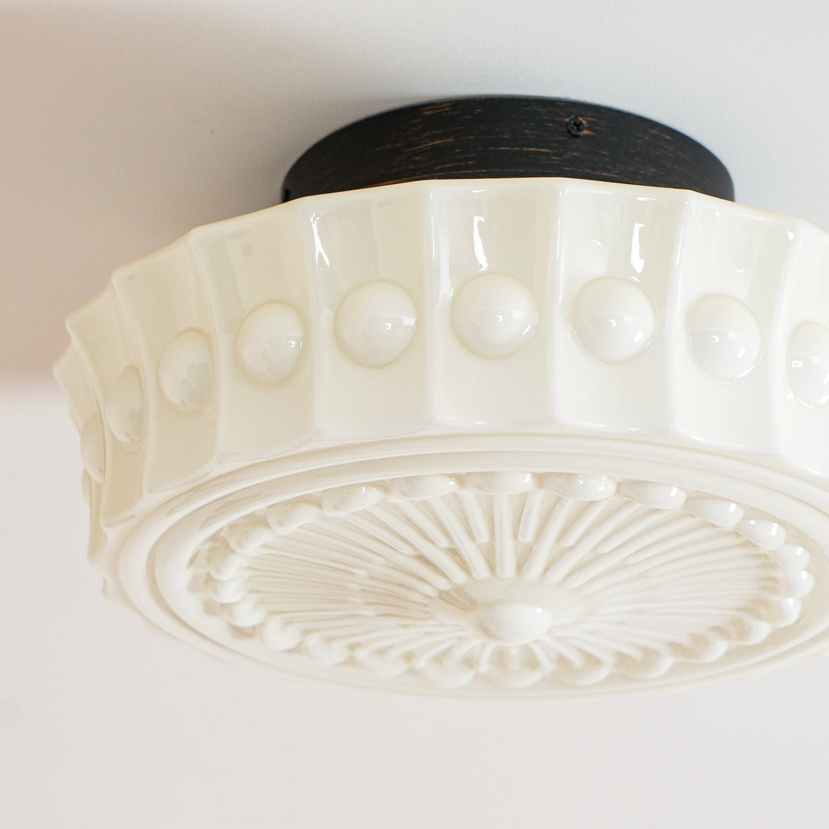 Flush Mount Ceiling Light Fixture Multi-Bulb Black Metal Glass 14 Inch for Living Room Dining Room Indoor Overhead Lighting E26 E27 Base