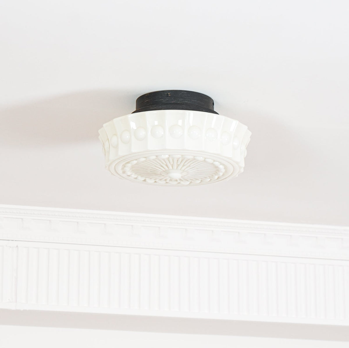 Flush Mount Ceiling Light Fixture Multi-Bulb Black Metal Glass 14 Inch for Living Room Dining Room Indoor Overhead Lighting E26 E27 Base