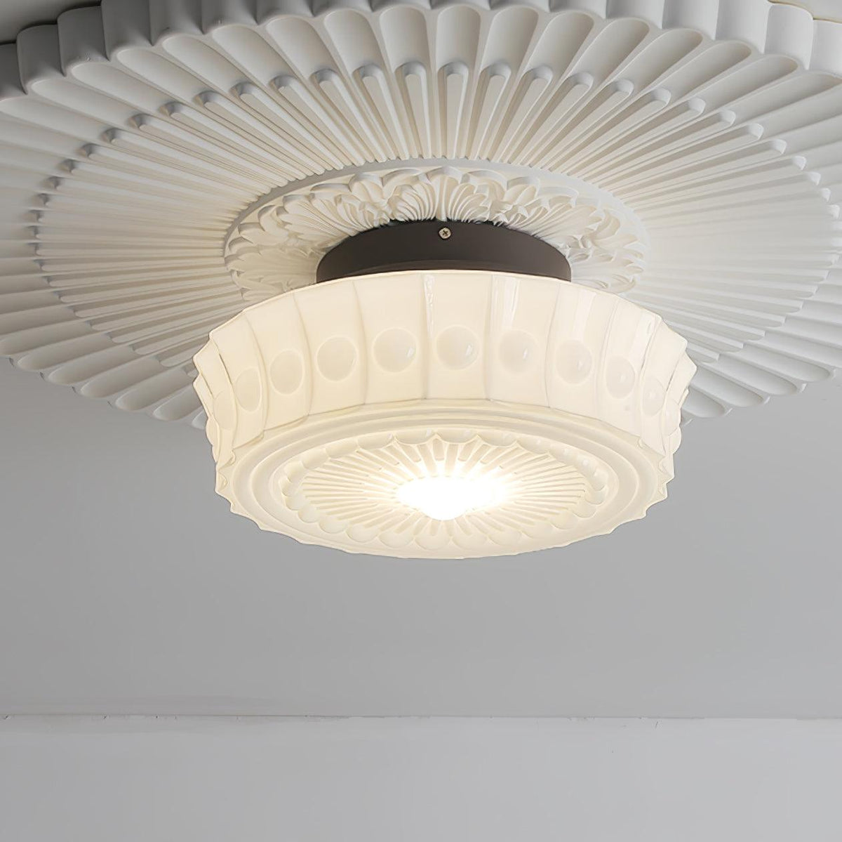 Flush Mount Ceiling Light Fixture Multi-Bulb Black Metal Glass 14 Inch for Living Room Dining Room Indoor Overhead Lighting E26 E27 Base