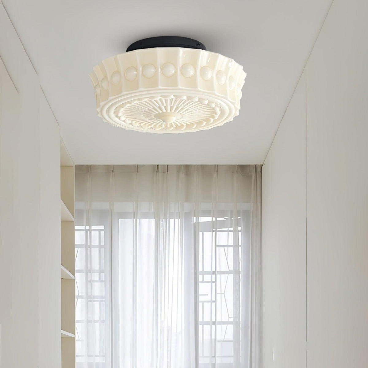 Flush Mount Ceiling Light Fixture Multi-Bulb Black Metal Glass 14 Inch for Living Room Dining Room Indoor Overhead Lighting E26 E27 Base
