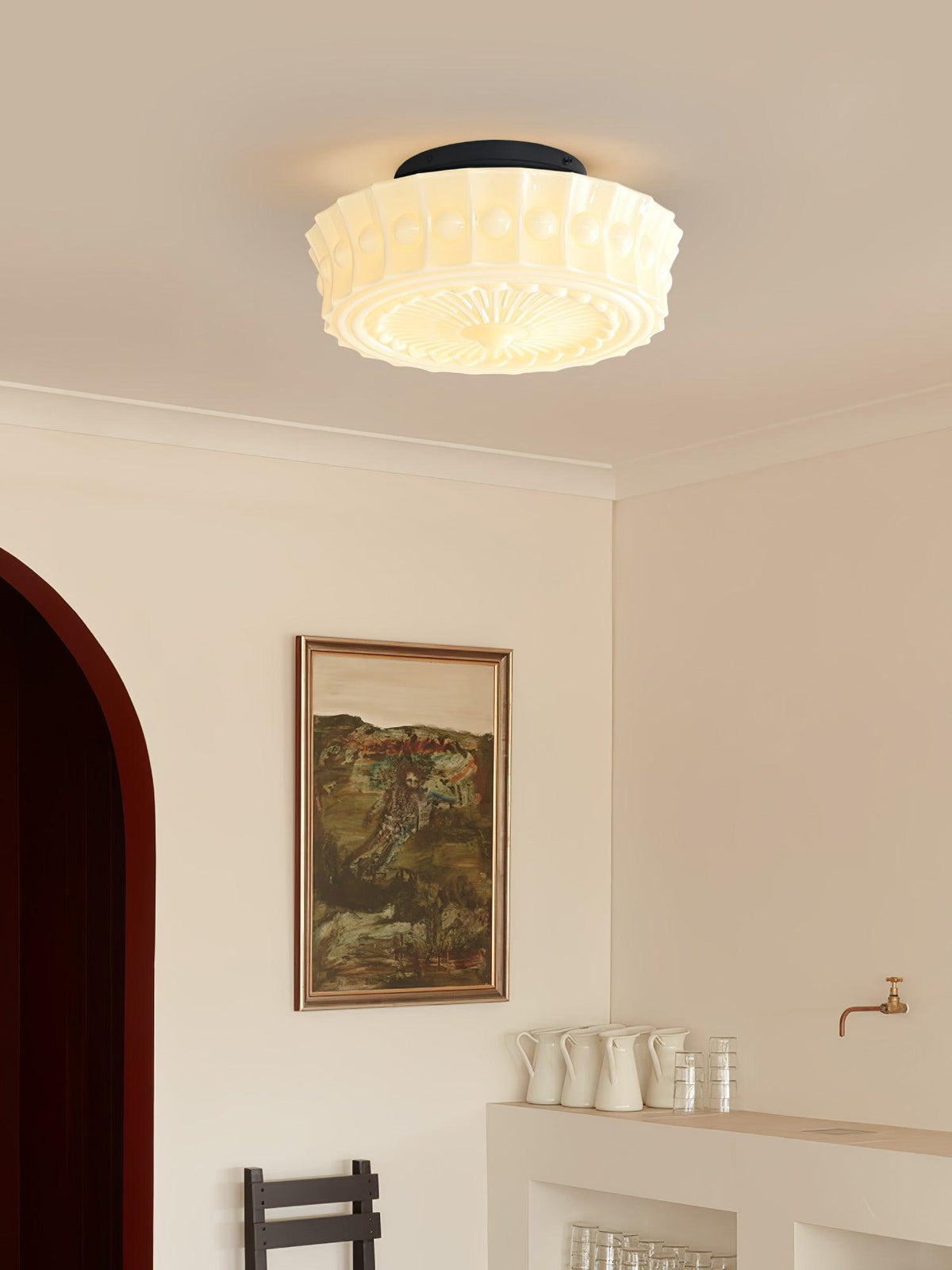 Flush Mount Ceiling Light Fixture Multi-Bulb Black Metal Glass 14 Inch for Living Room Dining Room Indoor Overhead Lighting E26 E27 Base