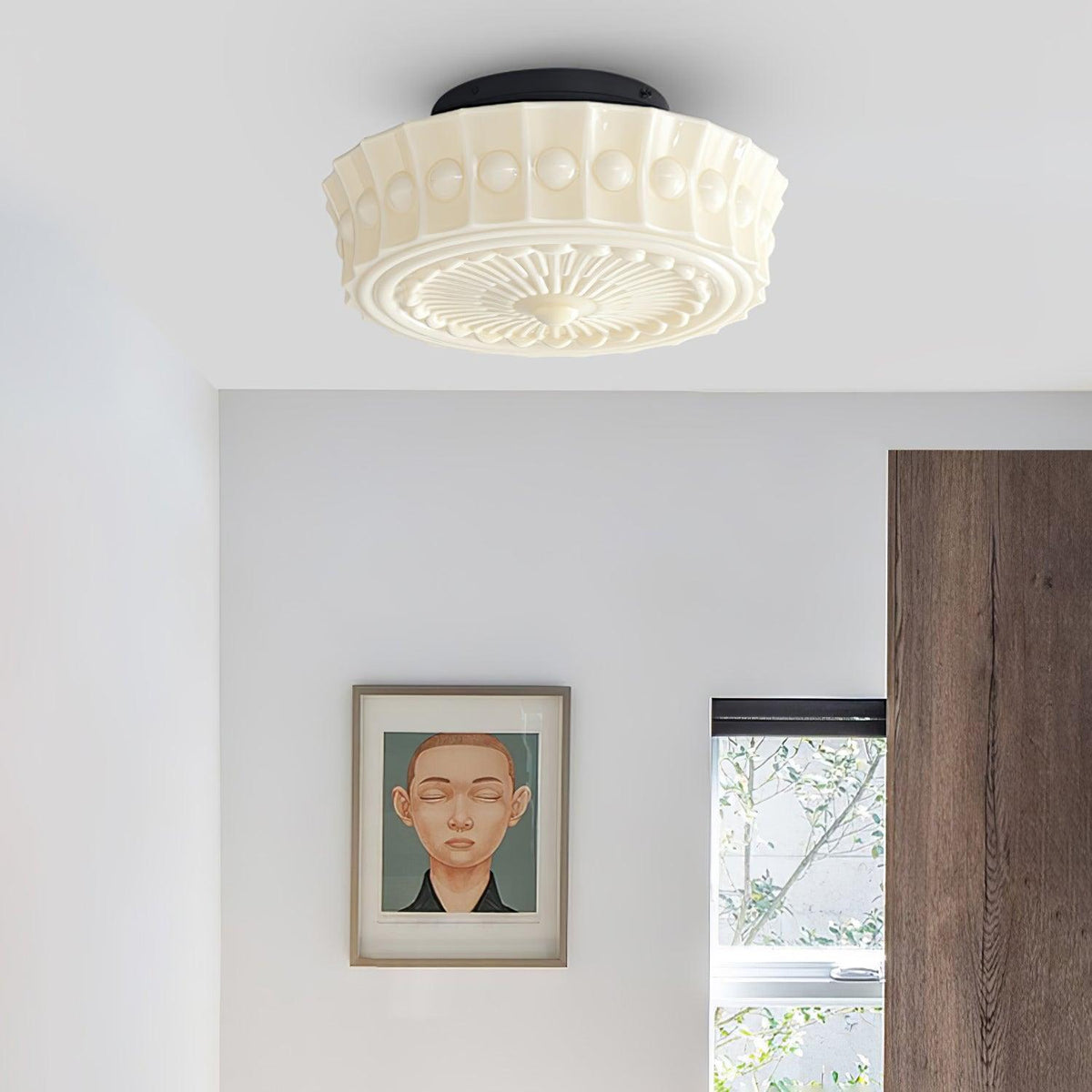 Flush Mount Ceiling Light Fixture Multi-Bulb Black Metal Glass 14 Inch for Living Room Dining Room Indoor Overhead Lighting E26 E27 Base