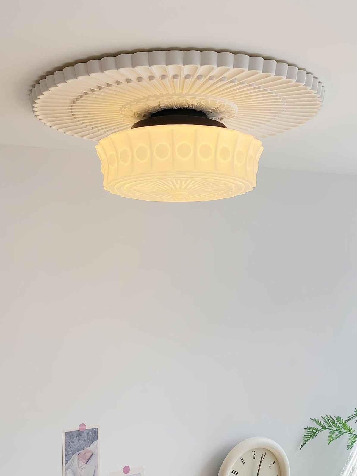 Flush Mount Ceiling Light Fixture Multi-Bulb Black Metal Glass 14 Inch for Living Room Dining Room Indoor Overhead Lighting E26 E27 Base