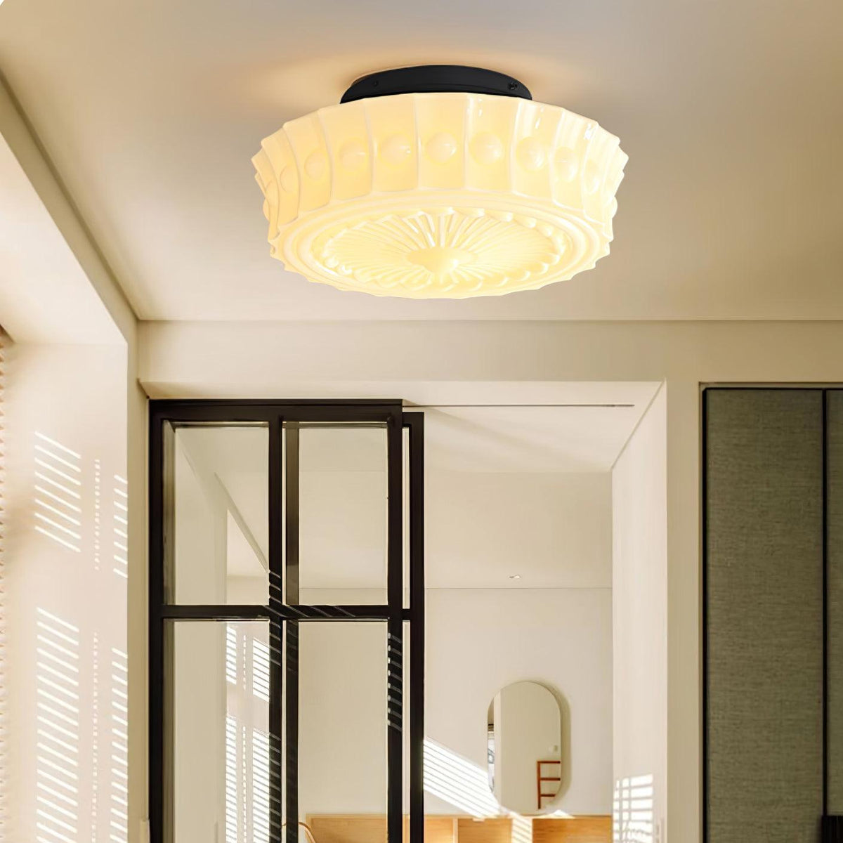 Flush Mount Ceiling Light Fixture Multi-Bulb Black Metal Glass 14 Inch for Living Room Dining Room Indoor Overhead Lighting E26 E27 Base