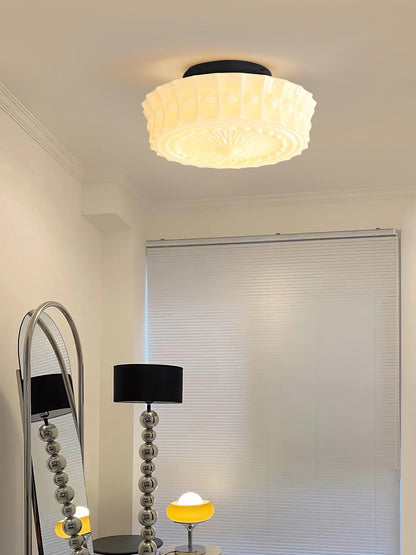 Flush Mount Ceiling Light Fixture Multi-Bulb Black Metal Glass 14 Inch for Living Room Dining Room Indoor Overhead Lighting E26 E27 Base