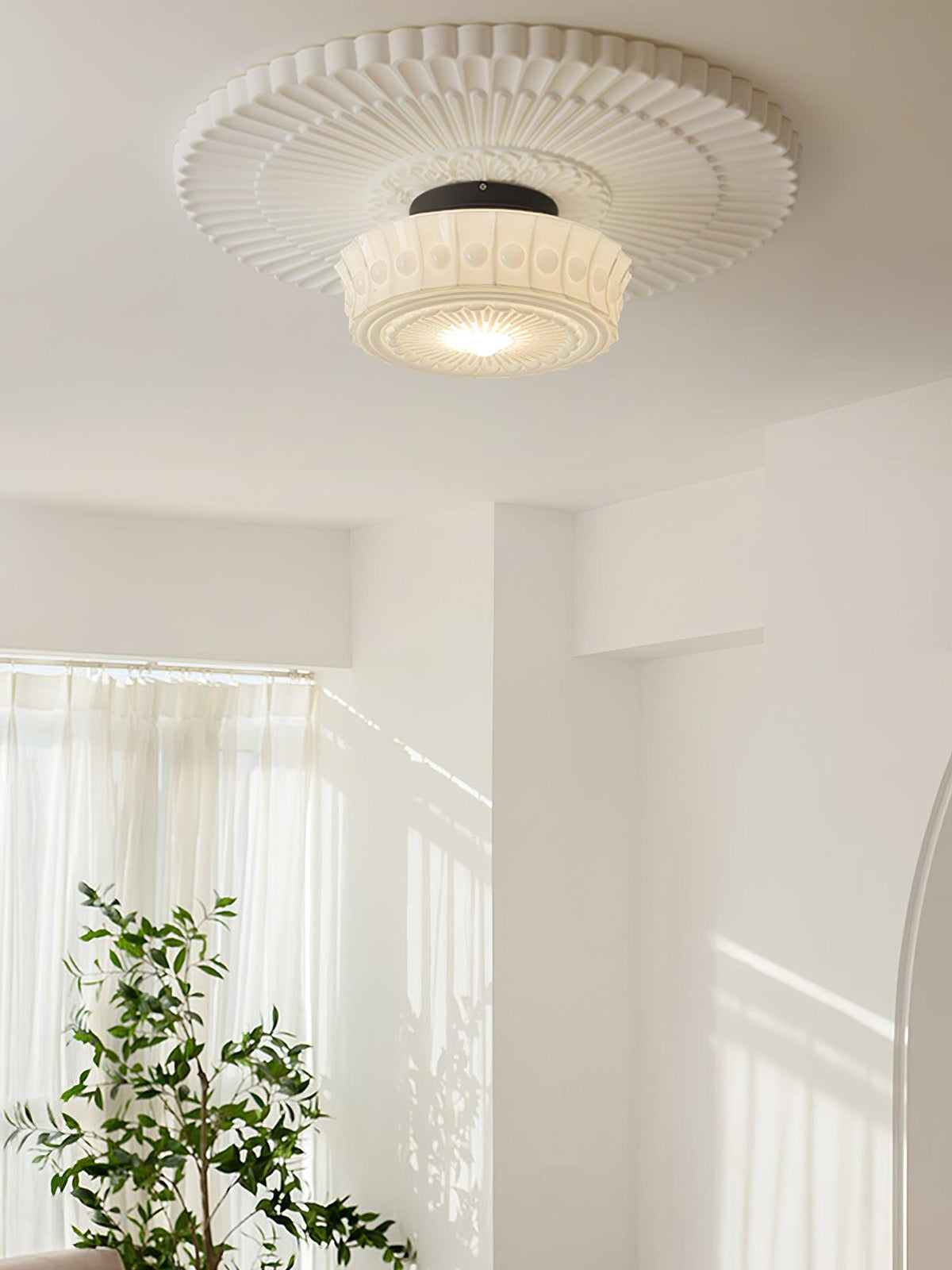Flush Mount Ceiling Light Fixture Multi-Bulb Black Metal Glass 14 Inch for Living Room Dining Room Indoor Overhead Lighting E26 E27 Base