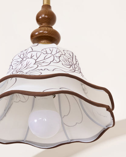 Hanging Fixture with Floral Fabric Shade 9.8-Inch Mixed Material Finish Gold Walnut Accents for Dining Room Kitchen Island Living Space Adju