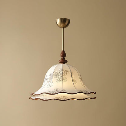 Hanging Fixture with Floral Fabric Shade 9.8-Inch Mixed Material Finish Gold Walnut Accents for Dining Room Kitchen Island Living Space Adju
