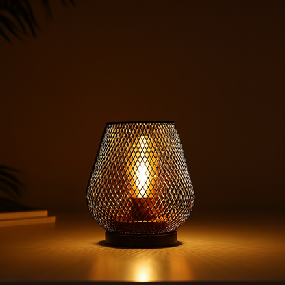 Cordless Metal Table Lamp with Openwork Pattern & Warm LED Light for Living Room, Bedroom & Patio