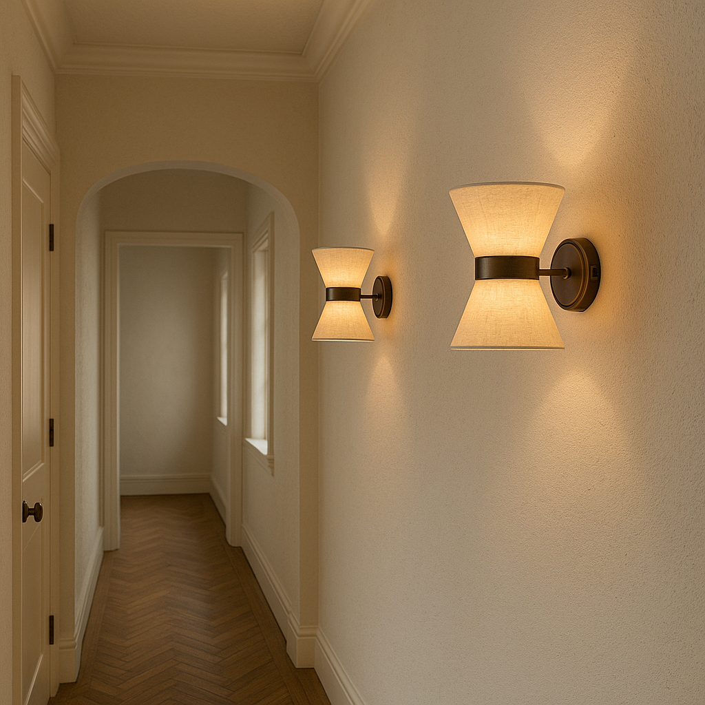 Fabric Shade Sconce Light 9.4 Inch Round for Bedrooms Hallways Entryways Modern Ambient G9 Socket Wall-Mount Fixture